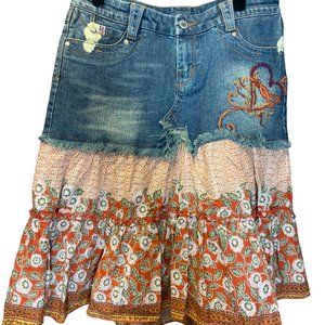 Candies  High Low Embroidered Blue Jean Denim Skirt